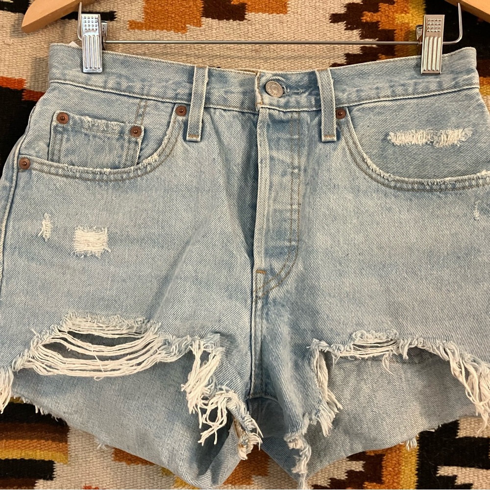 Levi’s Distressed Light Blue Denim Shorts